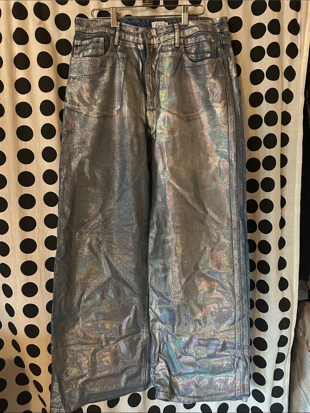 Forever 21 Women’s Metallic Holographic Wide-Leg Jeans - Silver